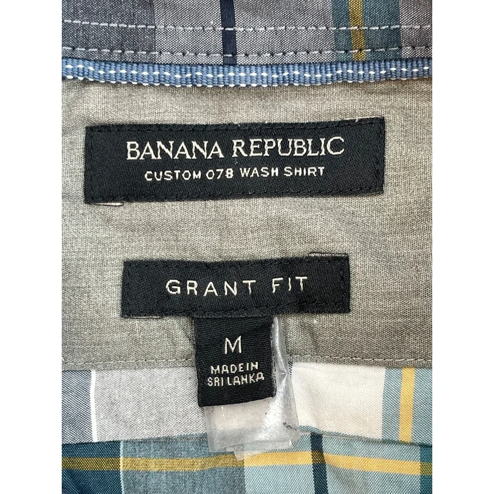 Banana Republic Shirt Mens Medium Plaid 100% Cotton Button Up Grant Fit